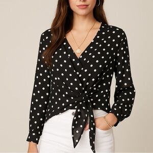 Express black white polka dot tie waist bodysuit ❤️